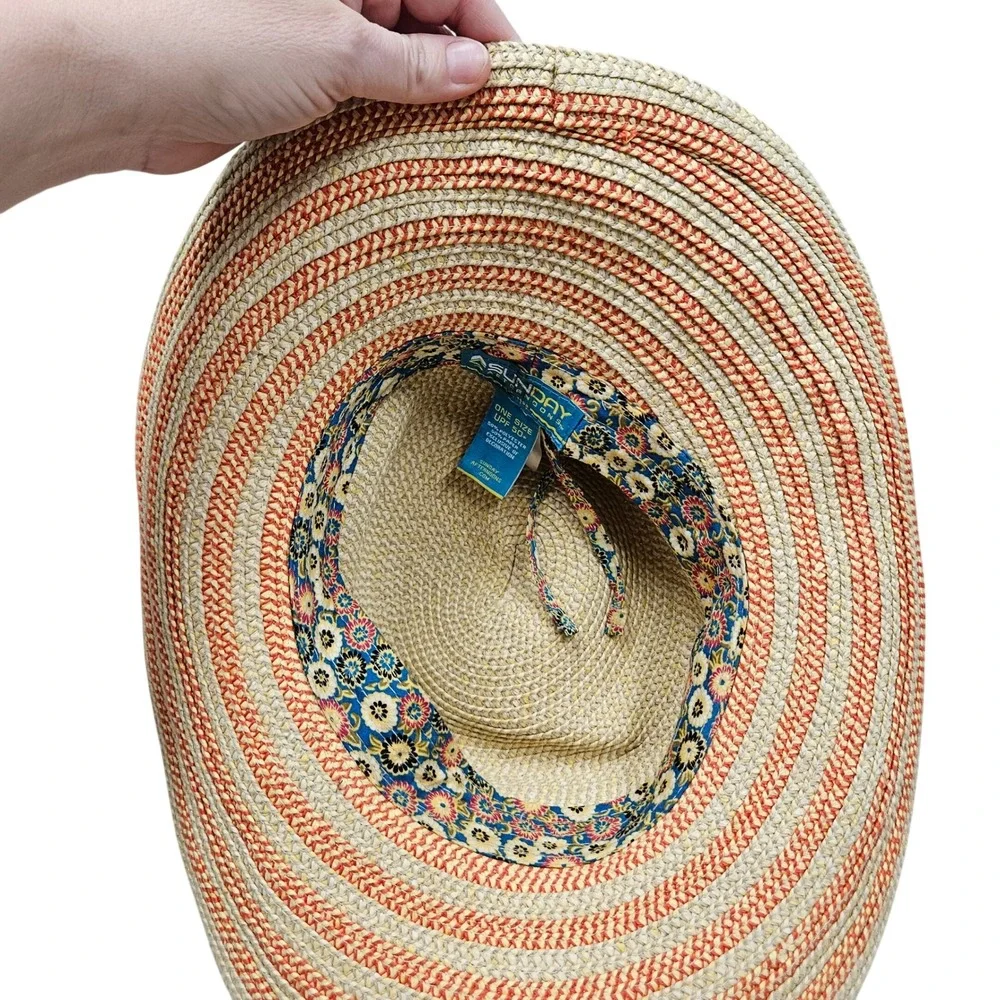 Sunday Afternoons Sun Hat Womens‎ OS Tan Orange Striped Wide Brim UPF 50+ Beach